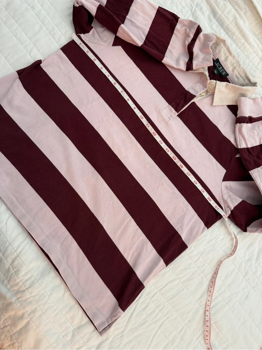 J. Crew Premium Weight Classic Striped Rugby Shirt Ruby Red/Ice Size Large